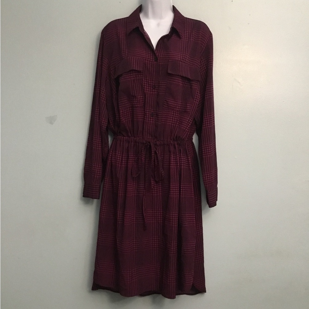 EVRI Wine Checkered Long Sleeve Dress